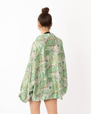 Oversized Long Sleeve Shirt in Green Paisley Scarf print