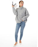 Relaxed-fit Roll- neck Jumper with open-work design in Grey