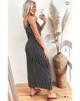 Double strip black white stripe Maxi dress