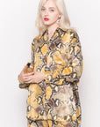 Silky Long Sleeve Shirt In Yellow Leopard Print