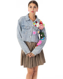 Handknit Floral Patten Demin Jacket in short Length