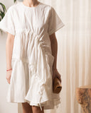 Asymmetry with adjustable ties design cotton blend dress in white