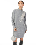 Multi Diamonded and Sequin design pattern Embroidered Long Jumper in grey