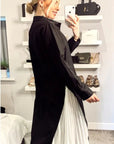 Cotton shirt dress with Pleated  chiffon hem design in black
