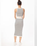 Stripe print sleeveless top and midi skirt co-ords suits in white