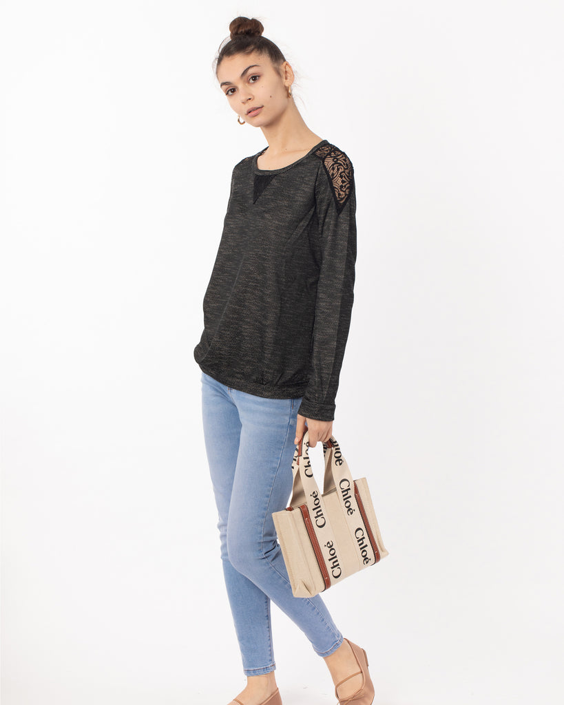 Lace Design On Shoulder & Back Sweatshirt