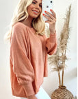 Knitted Plain Colour Brushed Bell Sleeves Jumper