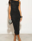 Scooped-neck sleeveless metallic-knit maxi dress in Black