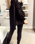 Cotton shirt with Ruched Sleeve in black