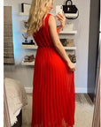 Chiffon pleated full length wedding maxi dress (Red)