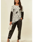 Polka dot and walking doggy print oversized jumper top