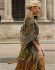 Pattern Print Pleated Blouse & Trousers Set