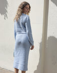 Cosy Knit Co-ords set with Floral button design in pale blue