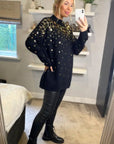 Sequin embellished front and sleeves design jumper in black