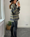 Ribbed stripe mix yarn oversize jumper(GREEN)