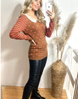 Dot and Strip Print with Crochet Collar Jumper