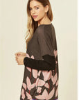 Leave Print Knitted Jumper (Pink)