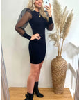 Black Bodycon Mini Dress with Organza Sleeves