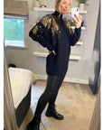 Gold Sliver Mix sequin embellished front and sleeves design jumper in black