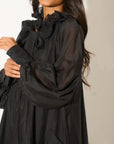 Ruffle Tie-Neck oversized midi Dress in Black