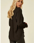 Mandarin Collar Plain color Chiffon Shirt (Black)