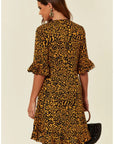Wrap Playsuits with Frill Sleeves and Hem in Leopard Print