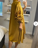 Floral design oversized sleeves shirt dress in Mustard Yellow