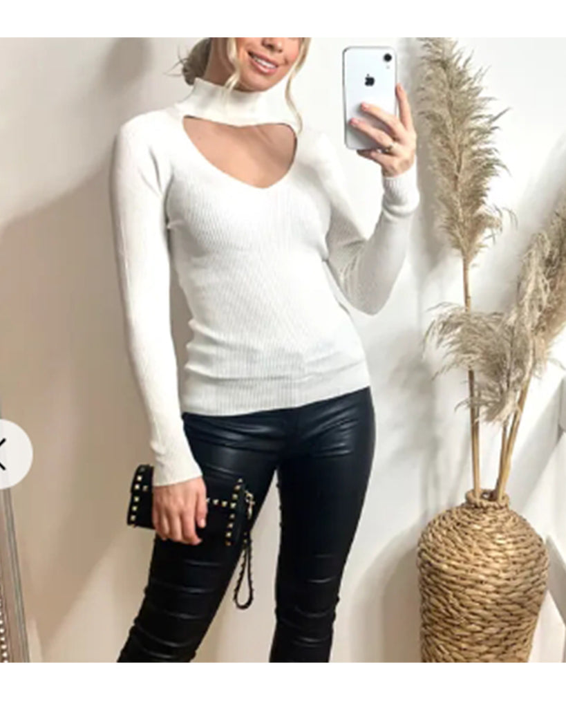 Soft knit Jumper top with Cut Outs design in white