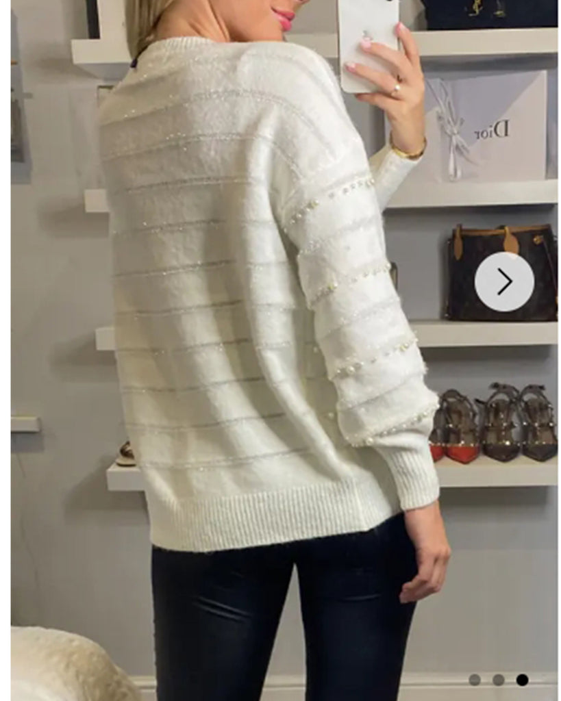 Pearl embellished soft knit jumper in white