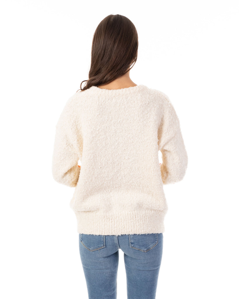 Floral Pattern Embroidered Soft knit Long Sleeves Jumper in cream