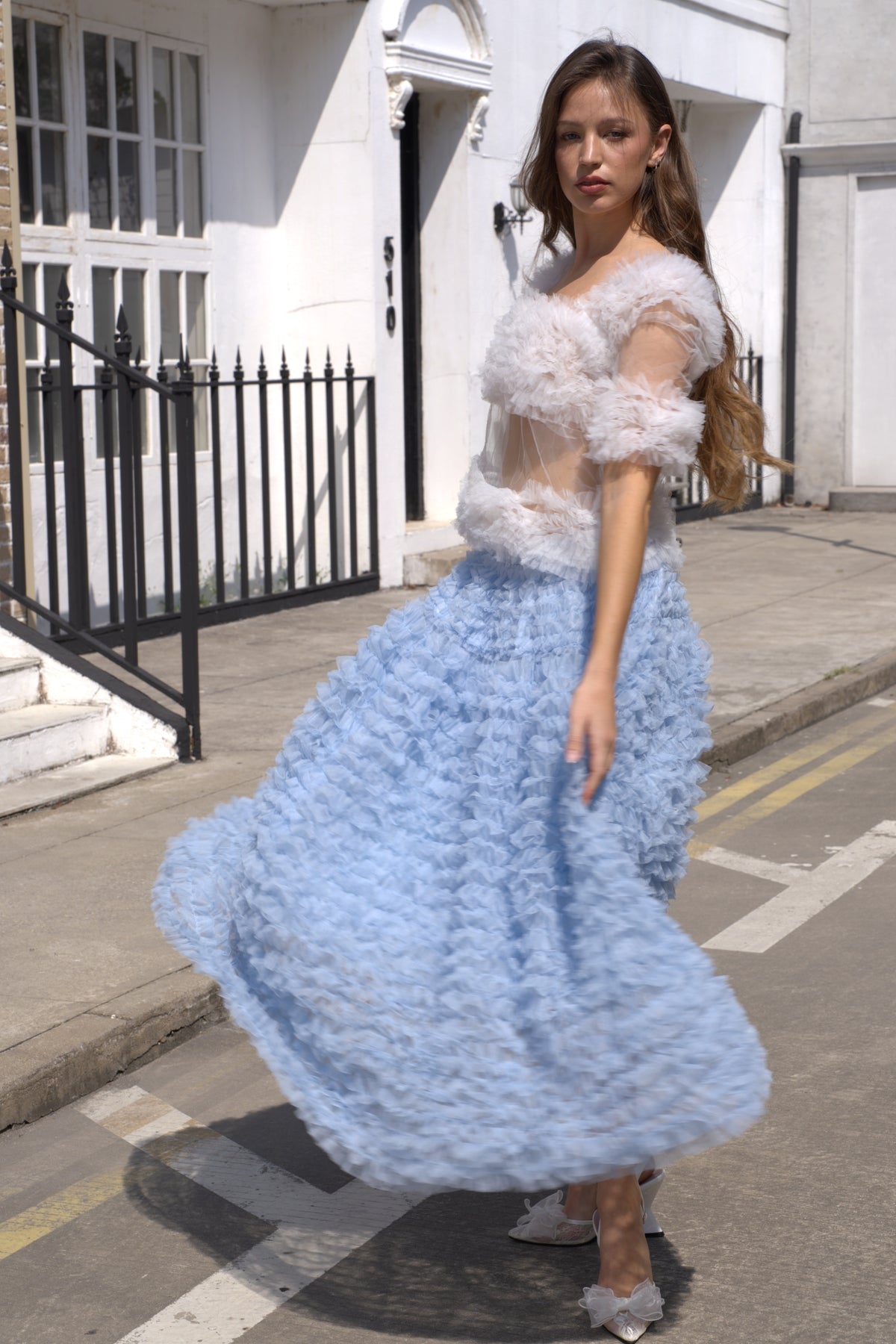 Statement Layered Ruffle Tulle Maxi Skirt