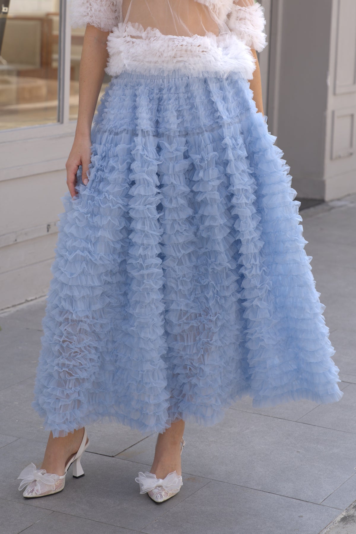 Statement Layered Ruffle Tulle Maxi Skirt