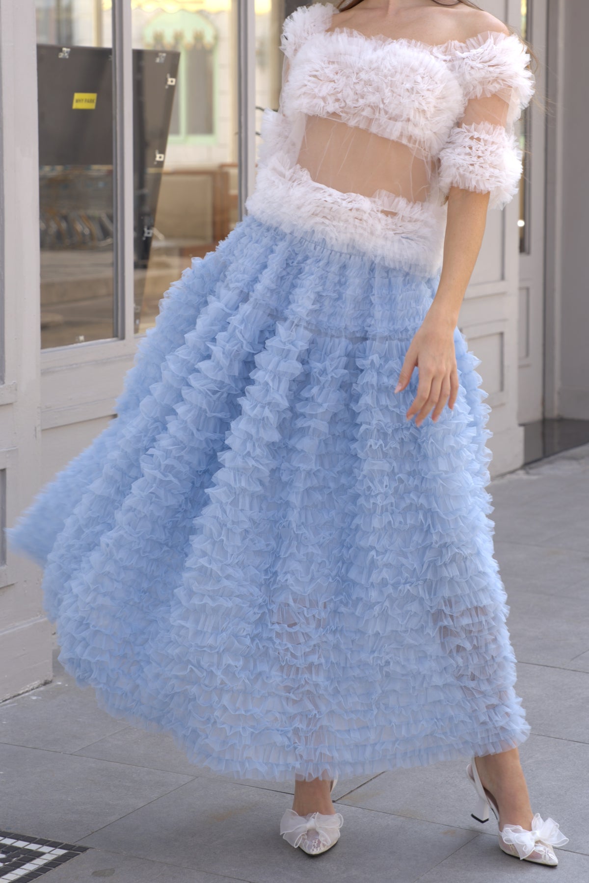 Statement Layered Ruffle Tulle Maxi Skirt