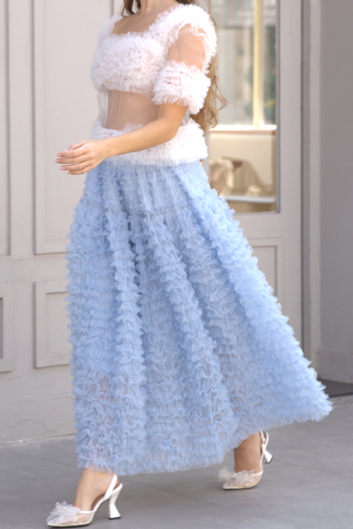 Statement Layered Ruffle Tulle Maxi Skirt