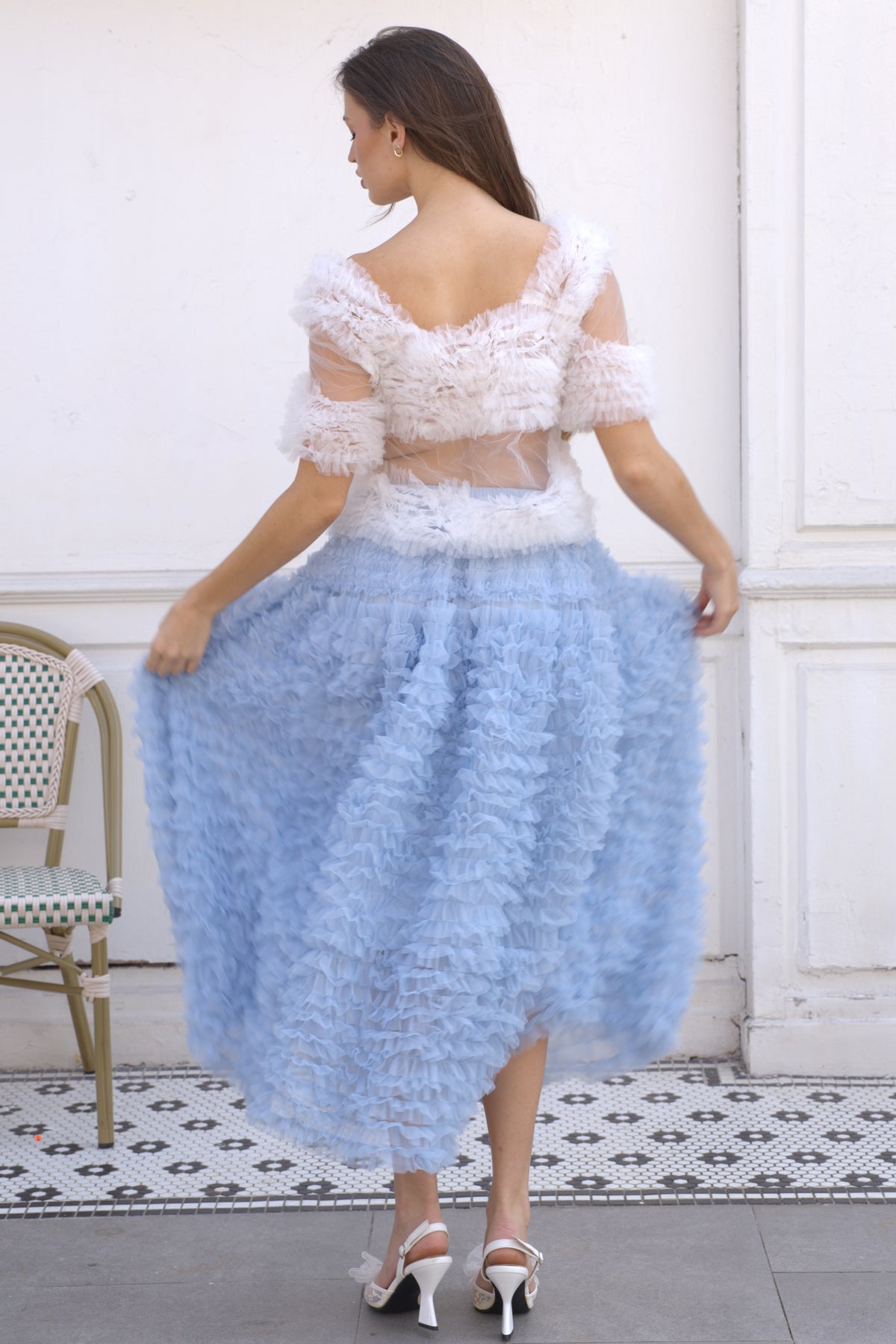 Statement Ruffle Tulle Pull-On Crop Top in White