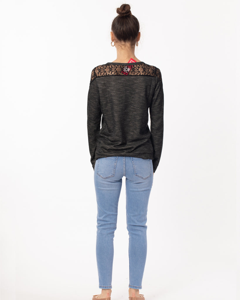Lace Design On Shoulder & Back Sweatshirt