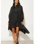 Ruffle Tie-Neck oversized midi Dress in Black