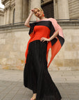 Orange Colour Block Pleated Top and Skirt Co-ords Suits