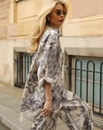Vintage Toile Print Oversized Shirt & Wide-Leg Trousers Co-Ord Set
