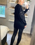 Sequin embellished front and sleeves design jumper in black
