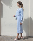 Cosy Knit Co-ords set with Floral button design in pale blue