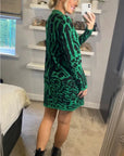 Fine Knit Leopard Print Pattern design Jumper in Green