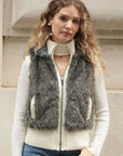 Fuax Fur Short Gilet with removeable hoody (Green)