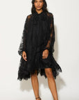 Floral Lace long blouseon sleeves design dress in Black