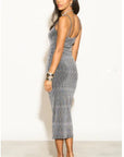 Scooped-neck sleeveless metallic-knit maxi dress in Sliver