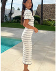 Knitted maxi dress with polo neck in Short Sleeves White colour