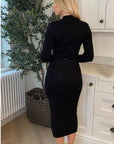 Long sleeves top with buttons design and midi skirt co-ords suits in black