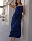 Pleated Midi Dress with Oversized Ruffle Trim Kimono Cardigan Set