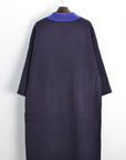 Contrast Lapel Belted Knitted Longline Cardigan in Purple