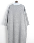 Contrast Lapel Belted Knitted Longline Cardigan in Grey